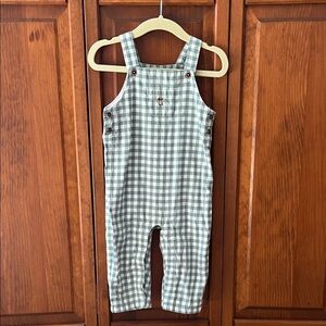 Janie and Jack Green Gingham Kids Overalls